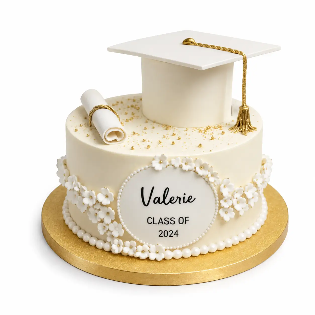 Cap Scroll & Flowers Graduation Cake