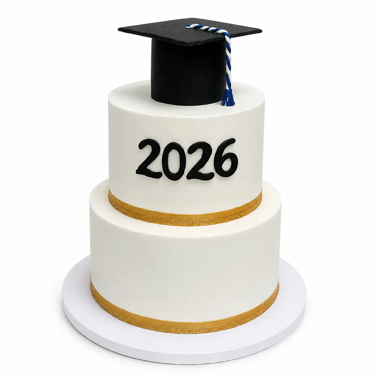 2 tier graduation cake with ribbon