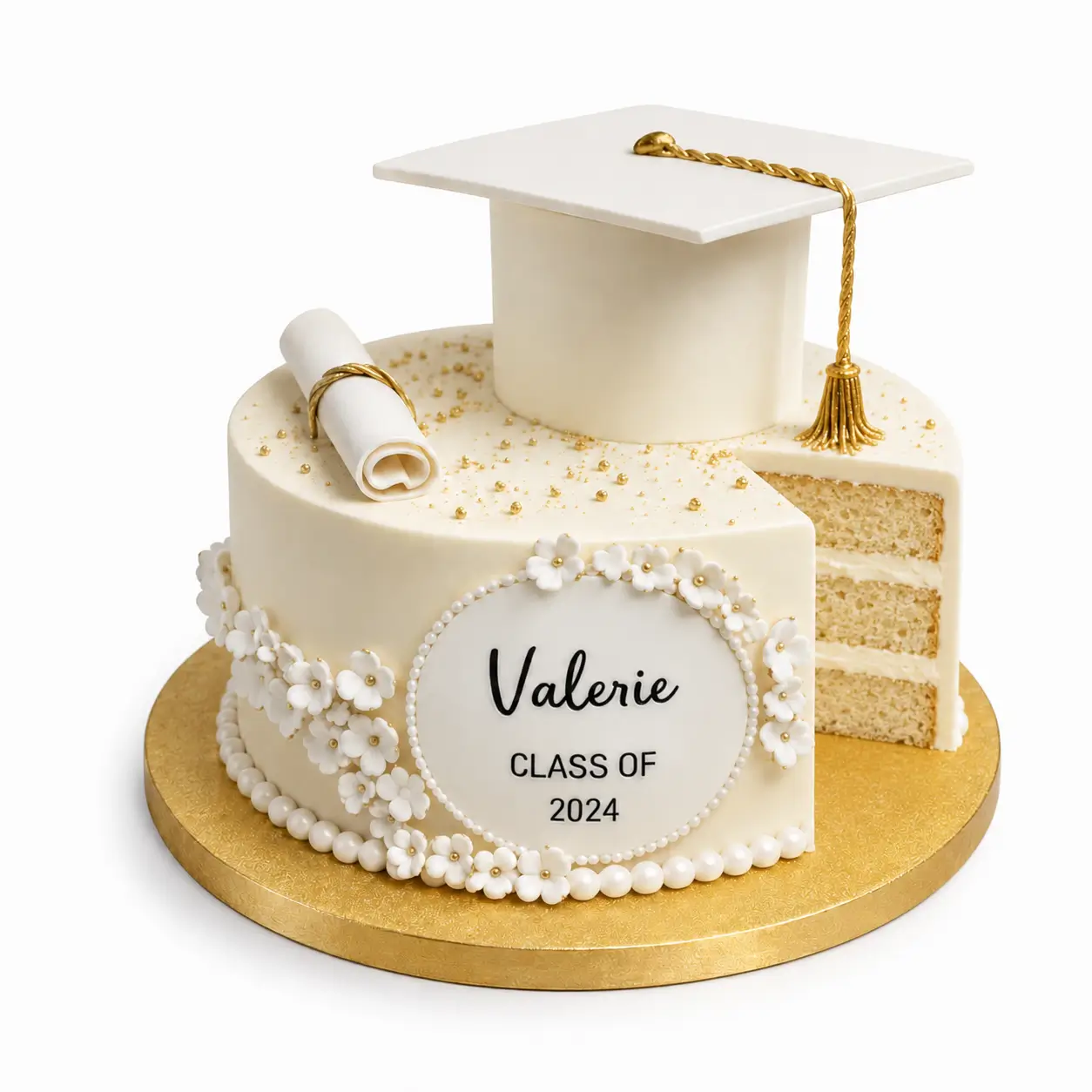 Cap Scroll & Flowers Graduation Cake - Image 2