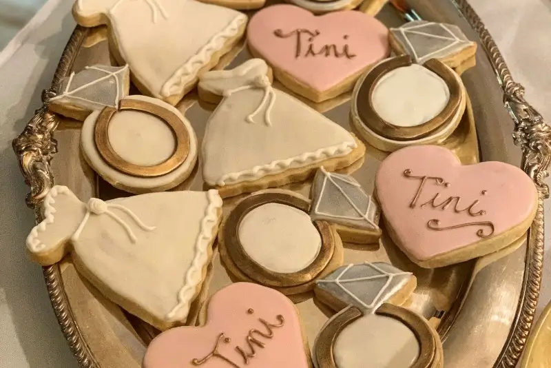 handcrafted sugar cookies decorated for a wedding shower or engagement party