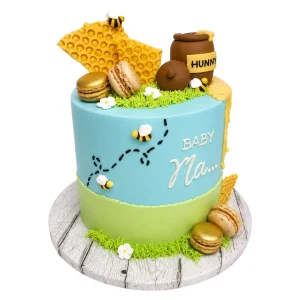 Honeycomb and bumblebee cake