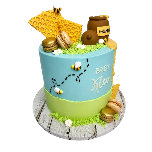 Honeycomb and bumblebee cake